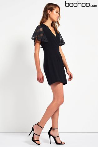 Boohoo Organza Sleeve V Neck Mini Dress